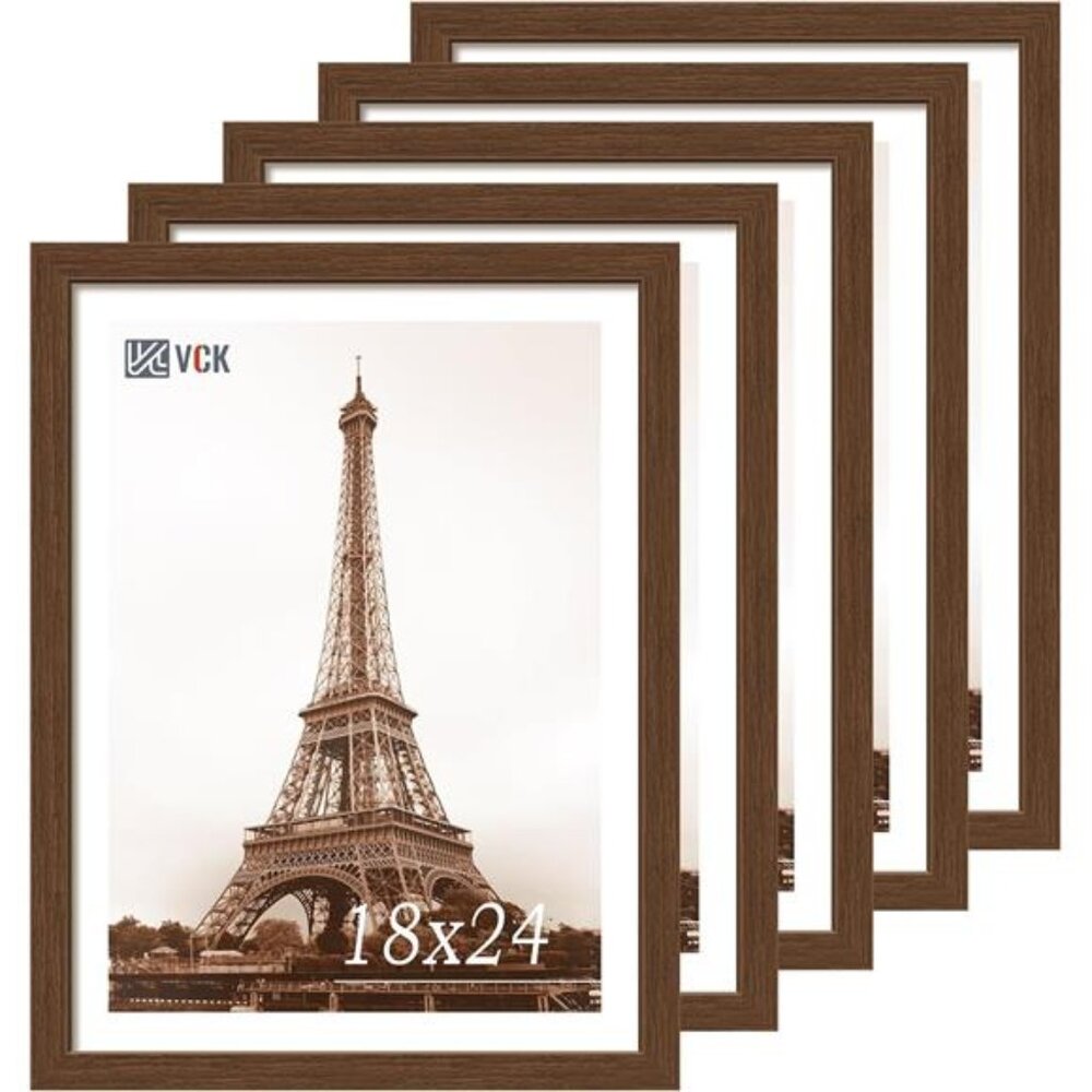 New 18x24 Poster Frame 5 Pack, Brown Wood Picture Frame with Exclusive Wood